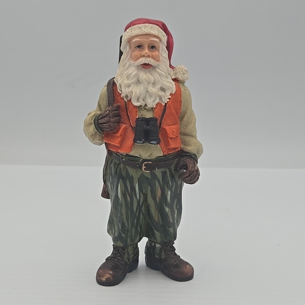 Vintage Hunting Camouflage Pants Orange Vest‎ Gun Santa Christmas Figurine 5.5"